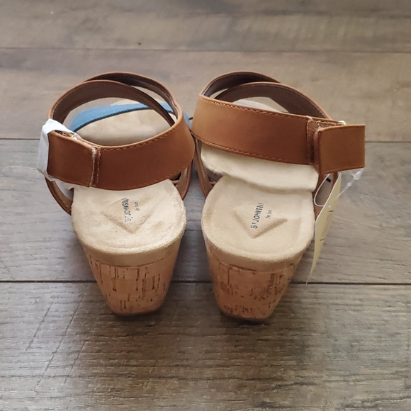 Brown and Denim wedge sandals size 9.5 W - Picture 3 of 8